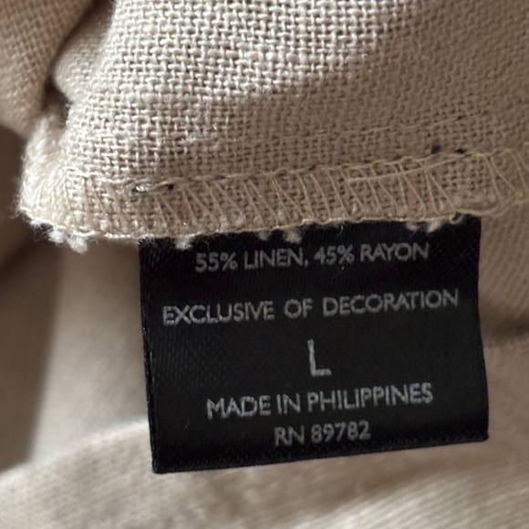 Natori Beige Tan Embroidery Linen V-Neck Dolman Sleeve Tunic Top Women's Size L - Picture 15 of 17